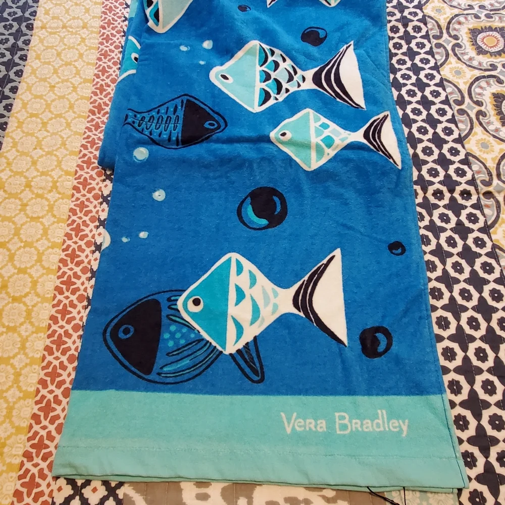 Retired Vera Bradley Go Fish Blue Beach Towel-NWT